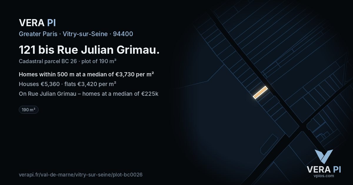 121 bis Rue Julian Grimau, Vitry-sur-Seine at night – the plot lit, the parcels around coloured by the prices near them