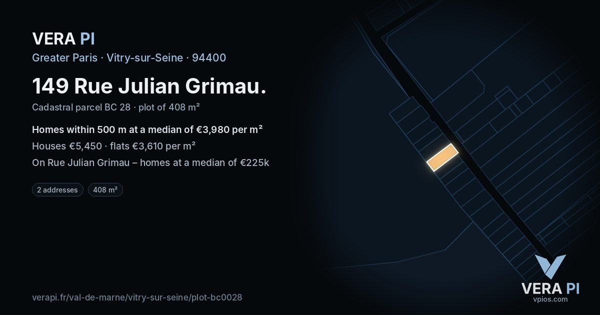 149 Rue Julian Grimau, Vitry-sur-Seine at night – the plot lit, the parcels around coloured by the prices near them