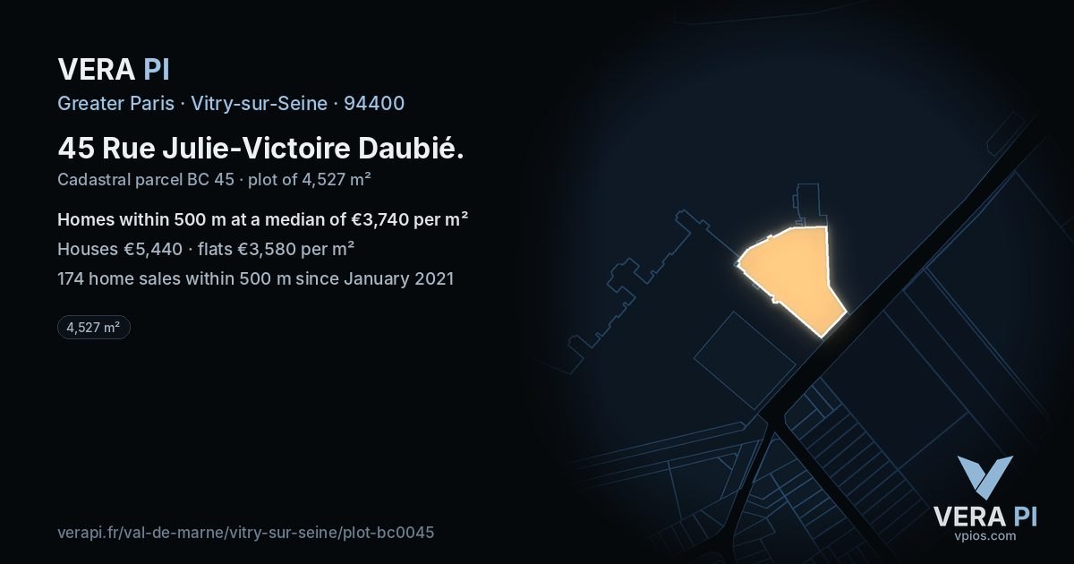45 Rue Julie-Victoire Daubié, Vitry-sur-Seine at night – the plot lit, the parcels around coloured by the prices near them