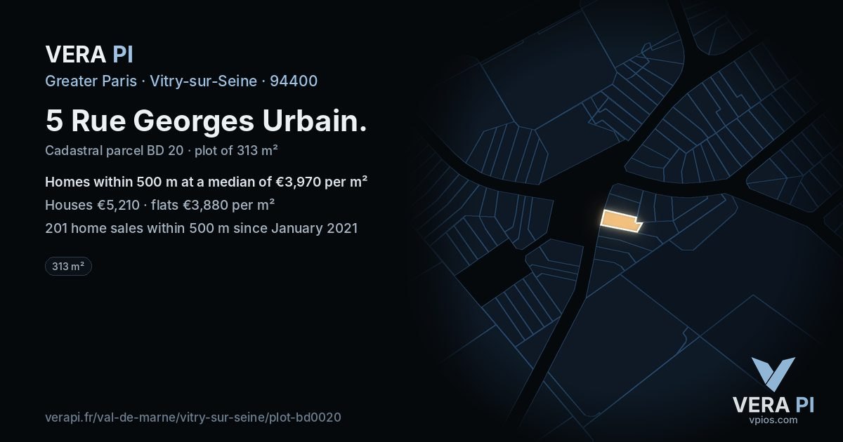 5 Rue Georges Urbain, Vitry-sur-Seine at night – the plot lit, the parcels around coloured by the prices near them