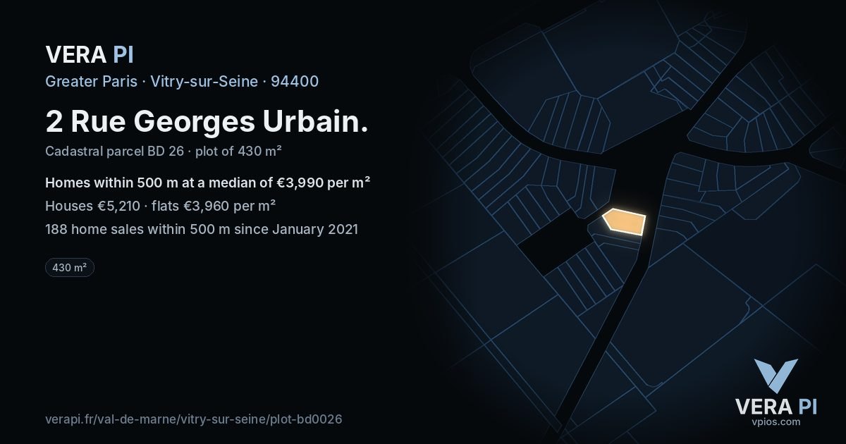 2 Rue Georges Urbain, Vitry-sur-Seine at night – the plot lit, the parcels around coloured by the prices near them