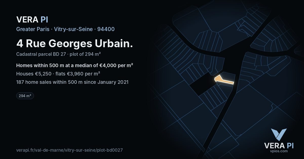 4 Rue Georges Urbain, Vitry-sur-Seine at night – the plot lit, the parcels around coloured by the prices near them