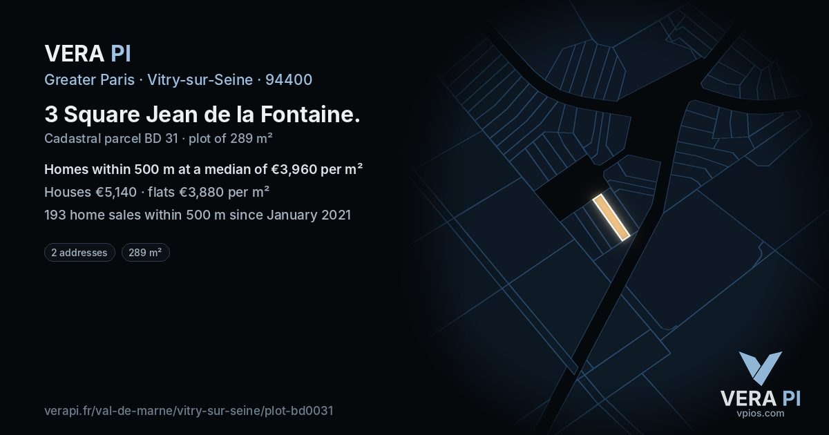 3 Square Jean de la Fontaine, Vitry-sur-Seine at night – the plot lit, the parcels around coloured by the prices near them