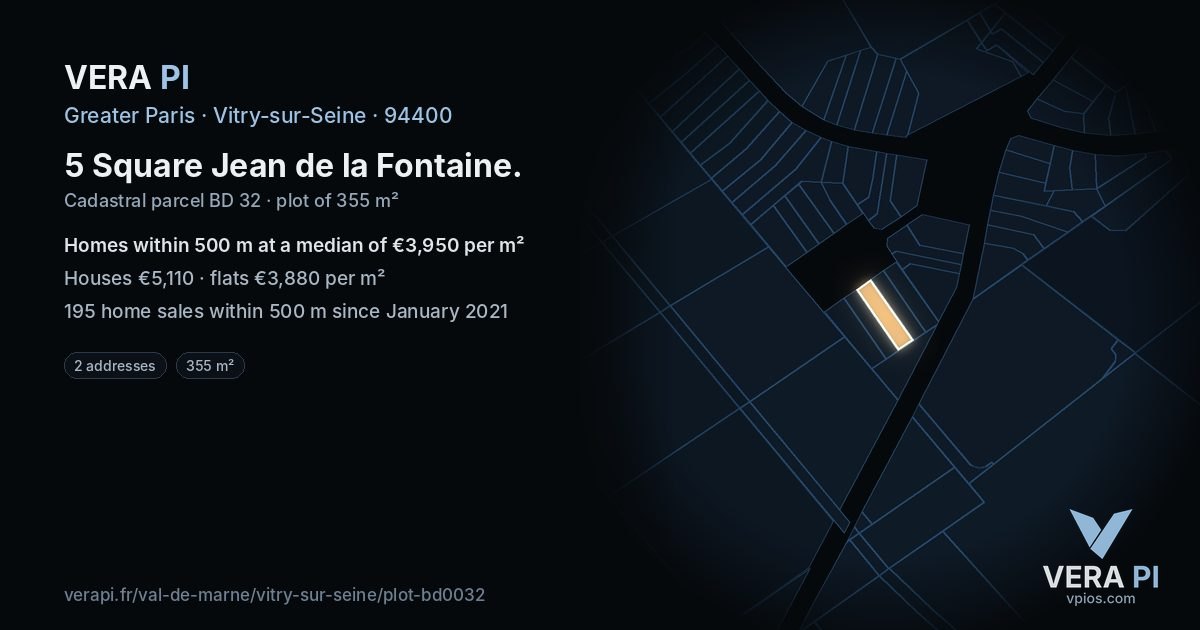 5 Square Jean de la Fontaine, Vitry-sur-Seine at night – the plot lit, the parcels around coloured by the prices near them