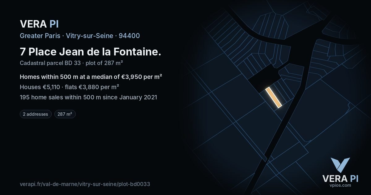 7 Place Jean de la Fontaine, Vitry-sur-Seine at night – the plot lit, the parcels around coloured by the prices near them