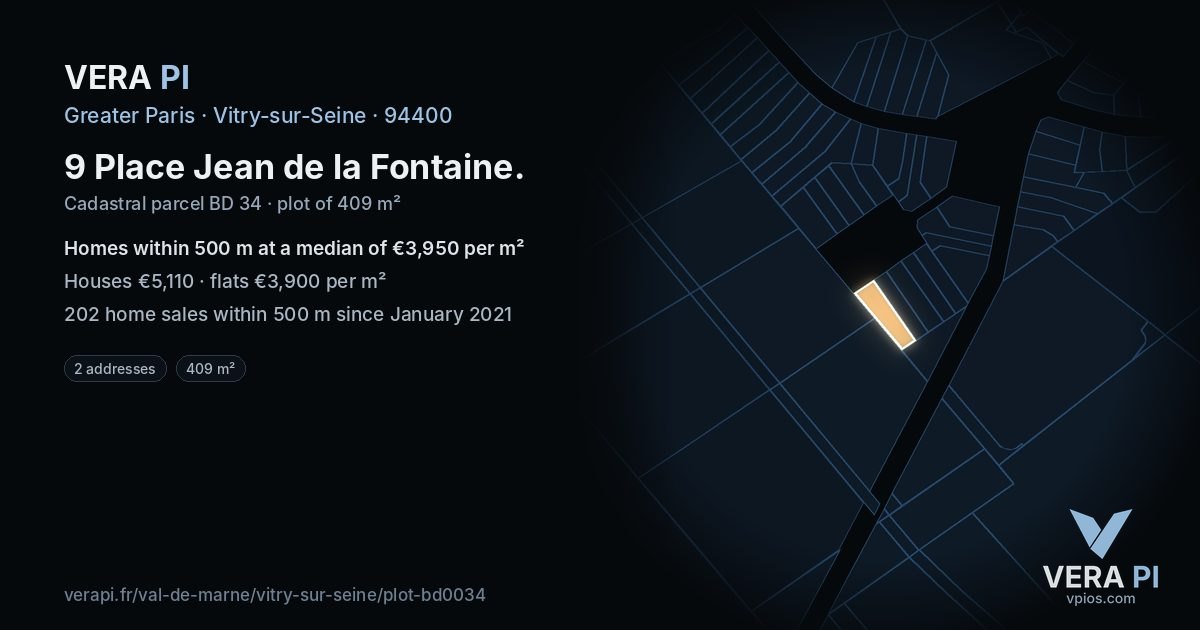 9 Place Jean de la Fontaine, Vitry-sur-Seine at night – the plot lit, the parcels around coloured by the prices near them
