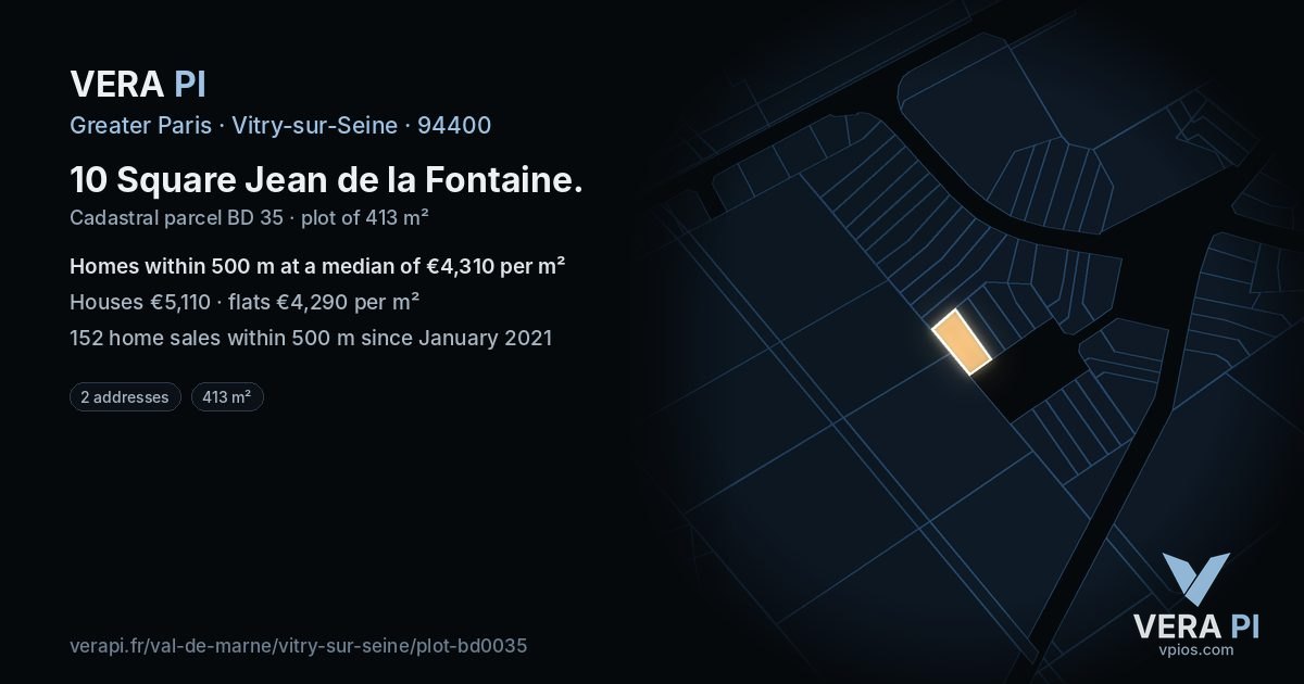 10 Square Jean de la Fontaine, Vitry-sur-Seine at night – the plot lit, the parcels around coloured by the prices near them