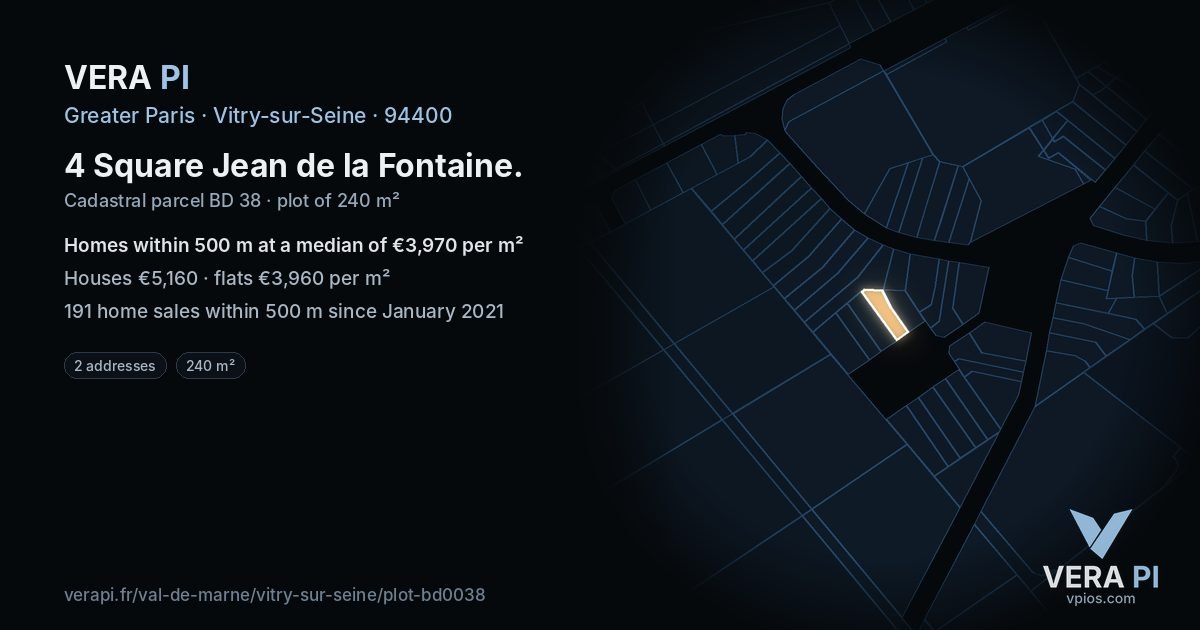 4 Square Jean de la Fontaine, Vitry-sur-Seine at night – the plot lit, the parcels around coloured by the prices near them