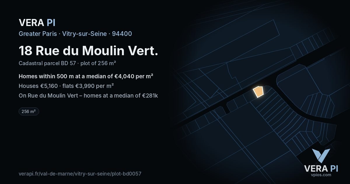 18 Rue du Moulin Vert, Vitry-sur-Seine at night – the plot lit, the parcels around coloured by the prices near them