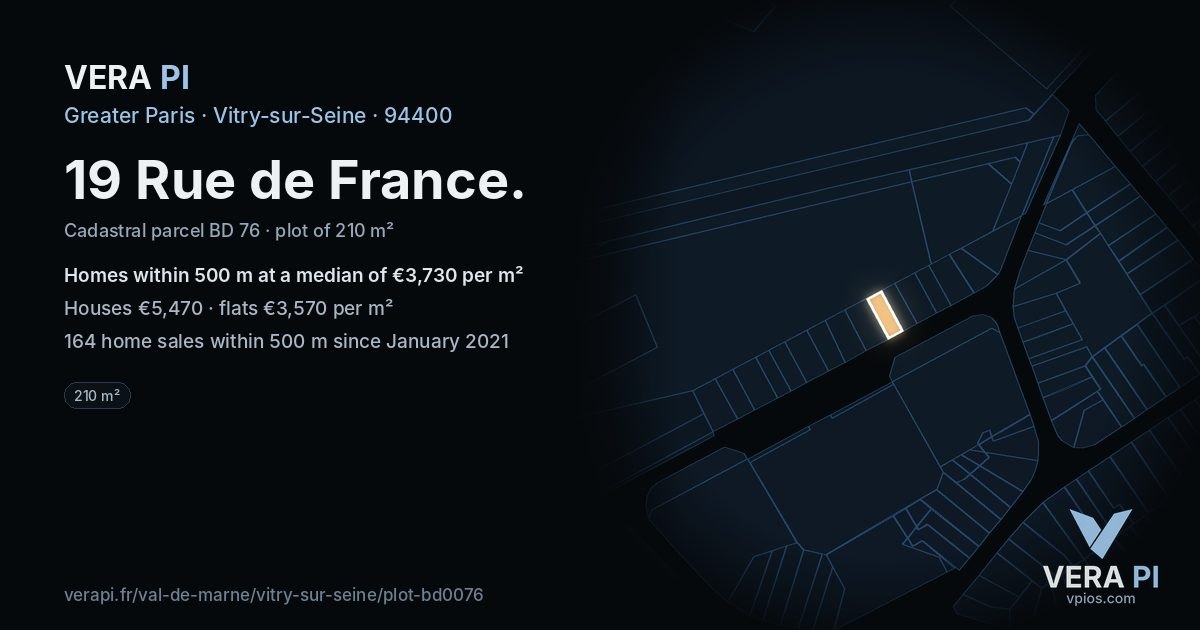 19 Rue de France, Vitry-sur-Seine at night – the plot lit, the parcels around coloured by the prices near them