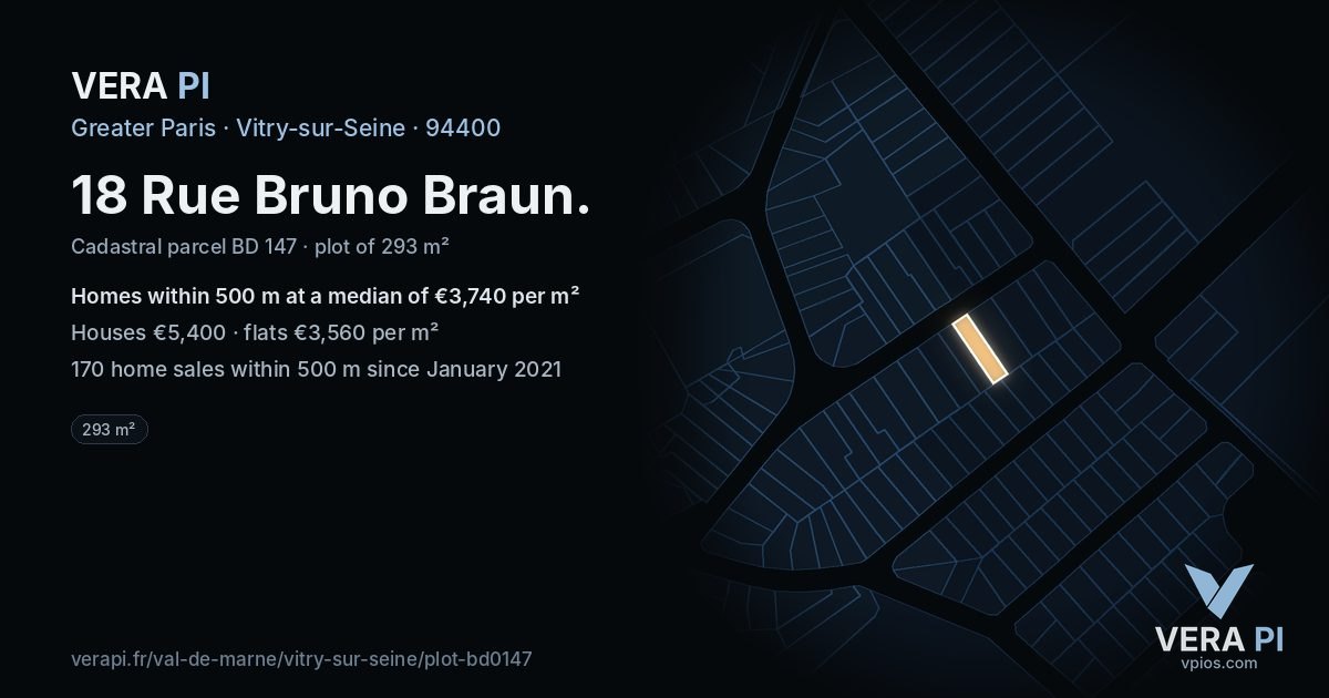 18 Rue Bruno Braun, Vitry-sur-Seine at night – the plot lit, the parcels around coloured by the prices near them