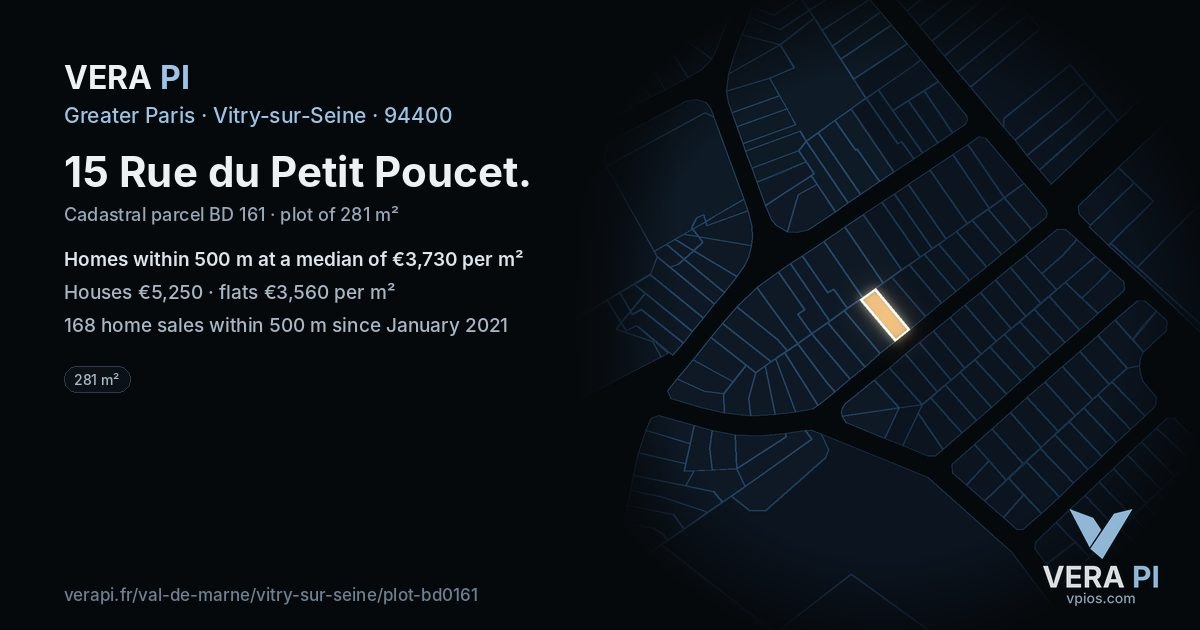 15 Rue du Petit Poucet, Vitry-sur-Seine at night – the plot lit, the parcels around coloured by the prices near them