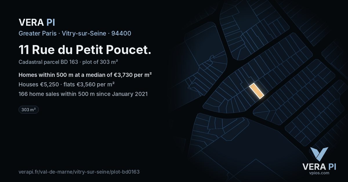 11 Rue du Petit Poucet, Vitry-sur-Seine at night – the plot lit, the parcels around coloured by the prices near them