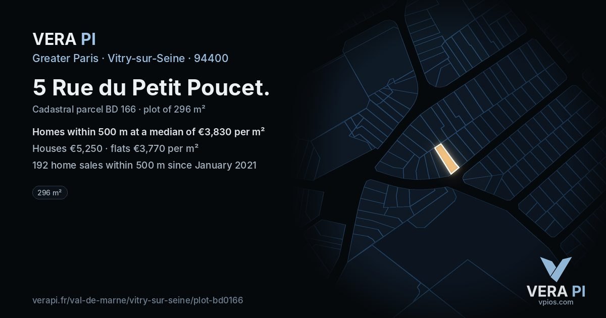 5 Rue du Petit Poucet, Vitry-sur-Seine at night – the plot lit, the parcels around coloured by the prices near them