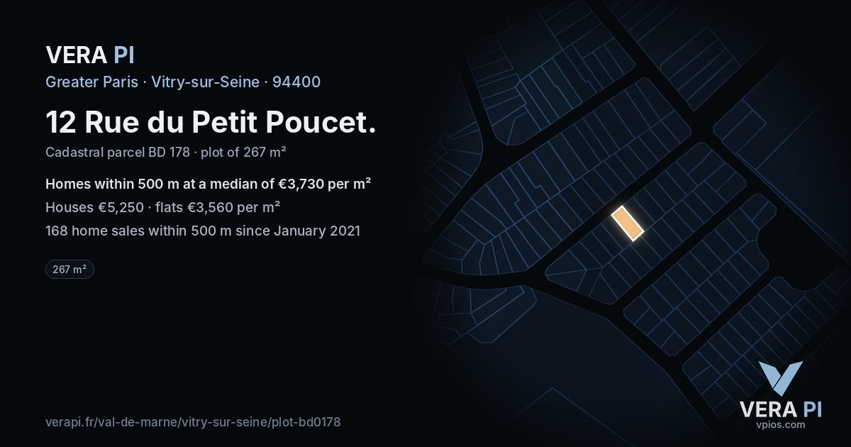 12 Rue du Petit Poucet, Vitry-sur-Seine at night – the plot lit, the parcels around coloured by the prices near them