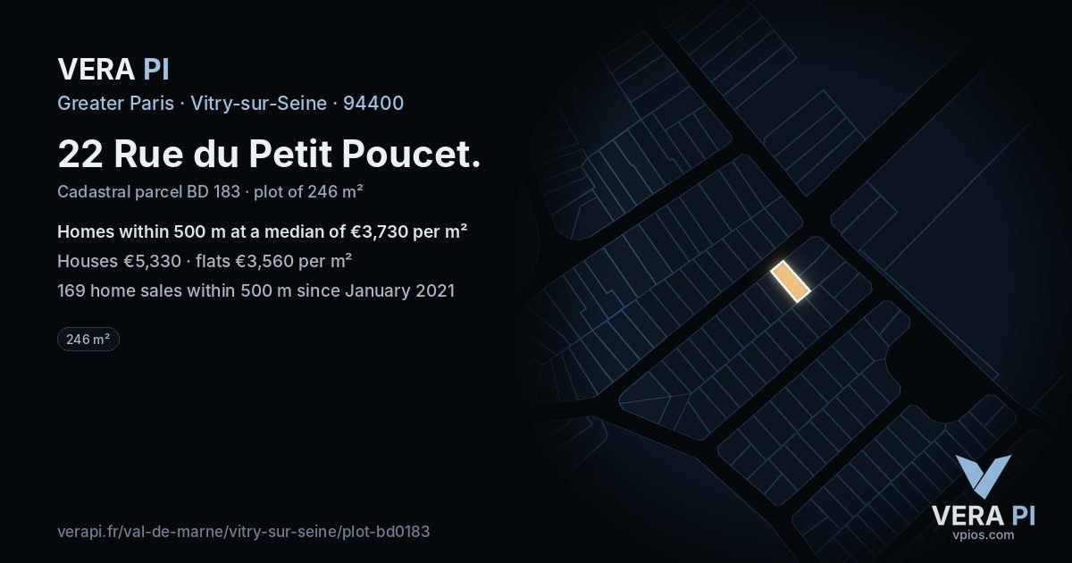22 Rue du Petit Poucet, Vitry-sur-Seine at night – the plot lit, the parcels around coloured by the prices near them