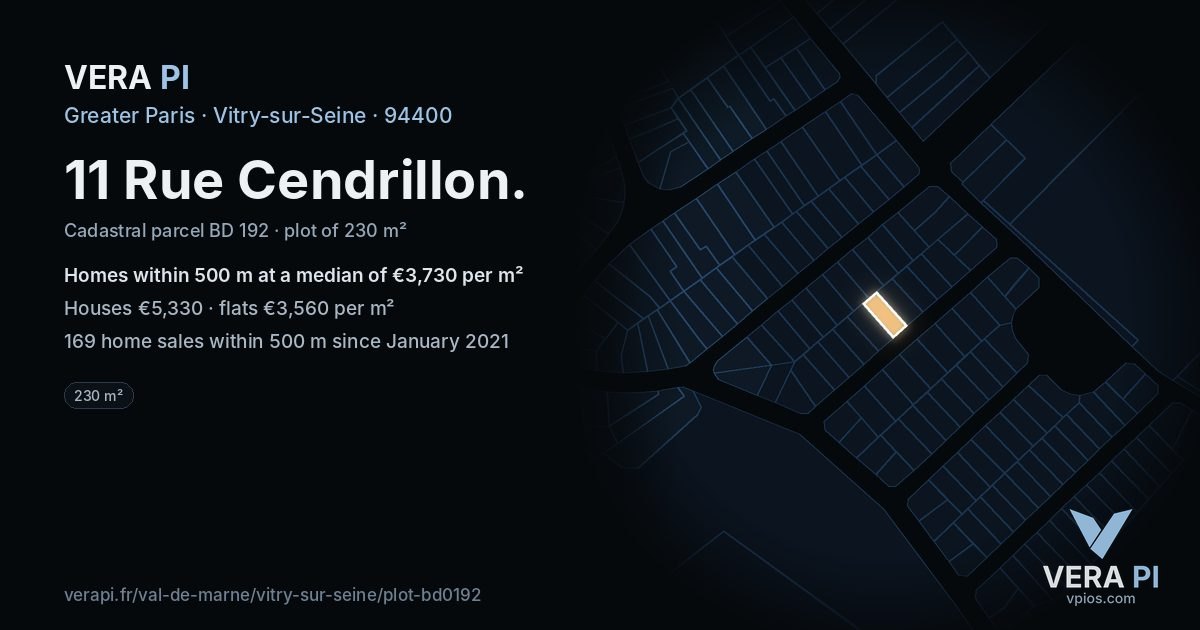11 Rue Cendrillon, Vitry-sur-Seine at night – the plot lit, the parcels around coloured by the prices near them