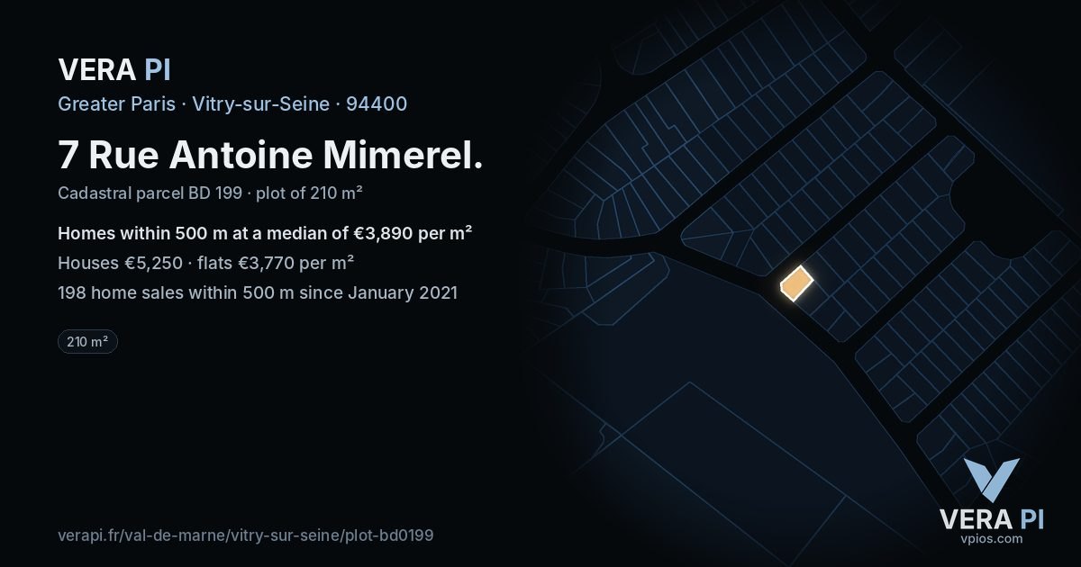 7 Rue Antoine Mimerel, Vitry-sur-Seine at night – the plot lit, the parcels around coloured by the prices near them