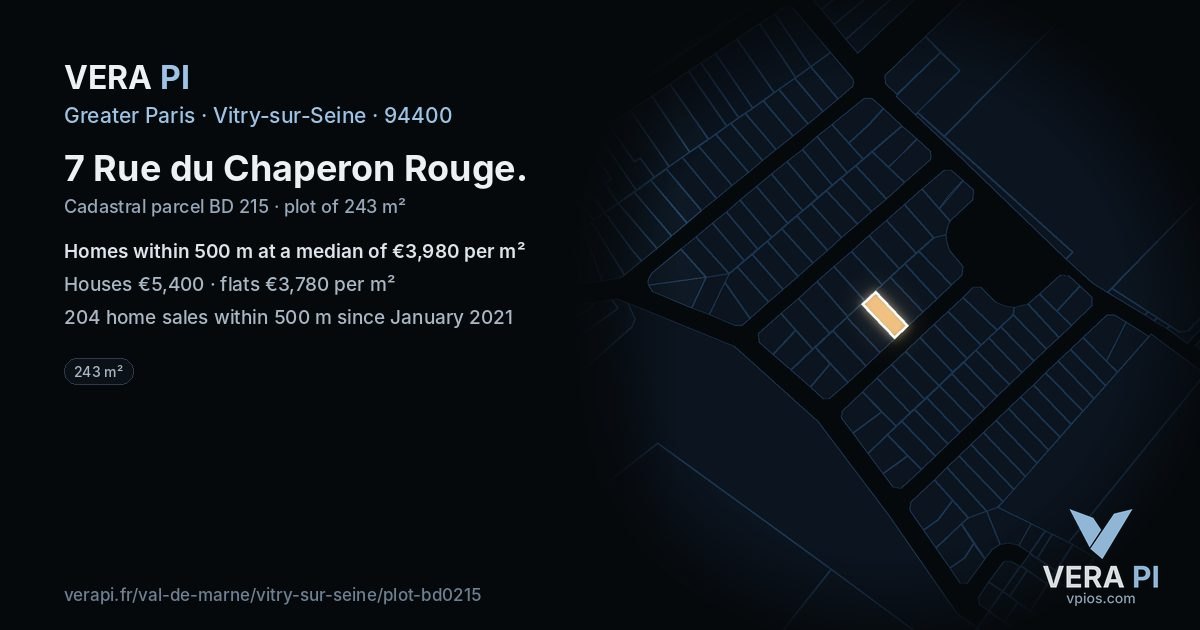 7 Rue du Chaperon Rouge, Vitry-sur-Seine at night – the plot lit, the parcels around coloured by the prices near them