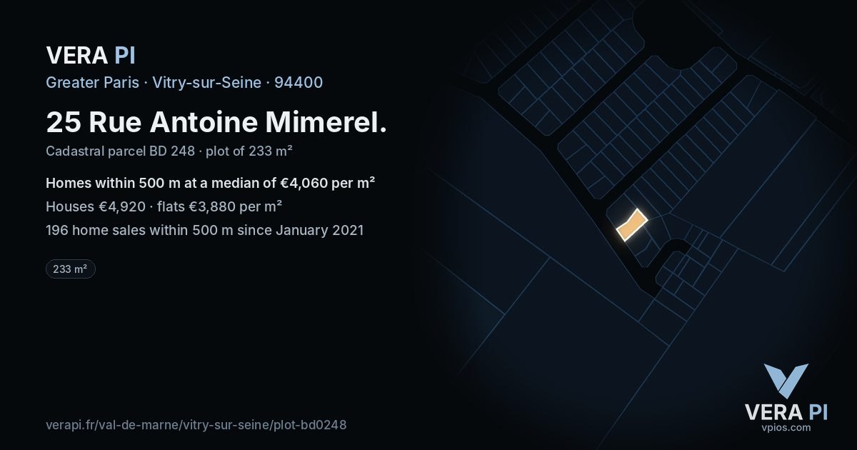 25 Rue Antoine Mimerel, Vitry-sur-Seine at night – the plot lit, the parcels around coloured by the prices near them