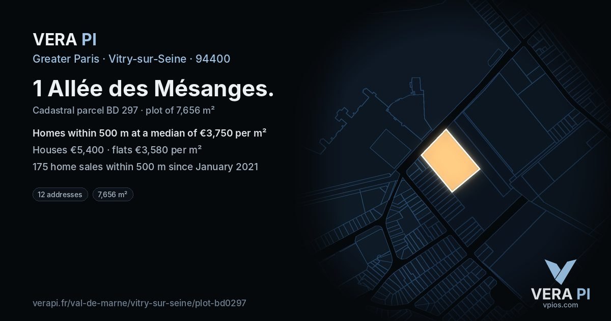 1 Allée des Mésanges, Vitry-sur-Seine at night – the plot lit, the parcels around coloured by the prices near them