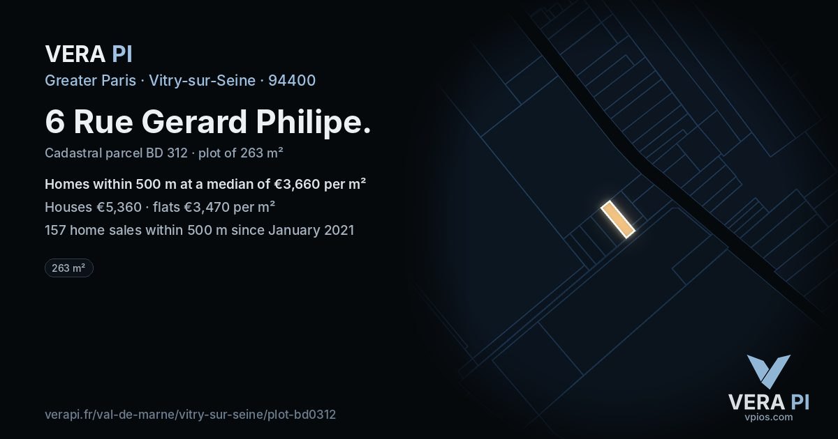 6 Rue Gerard Philipe, Vitry-sur-Seine at night – the plot lit, the parcels around coloured by the prices near them