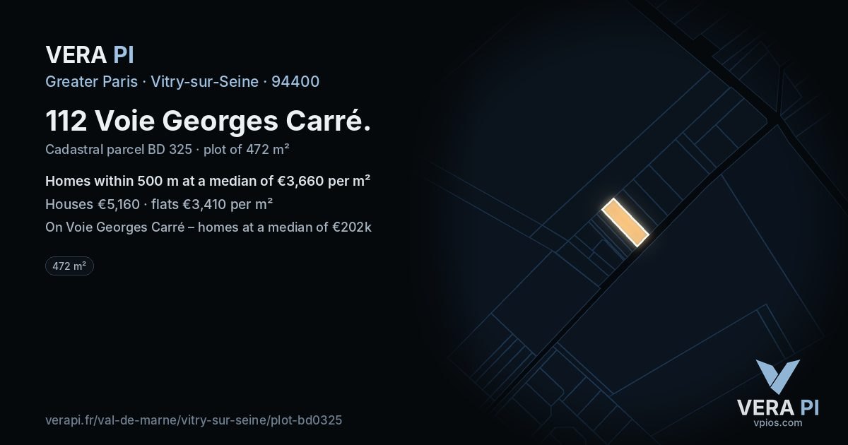 112 Voie Georges Carré, Vitry-sur-Seine at night – the plot lit, the parcels around coloured by the prices near them