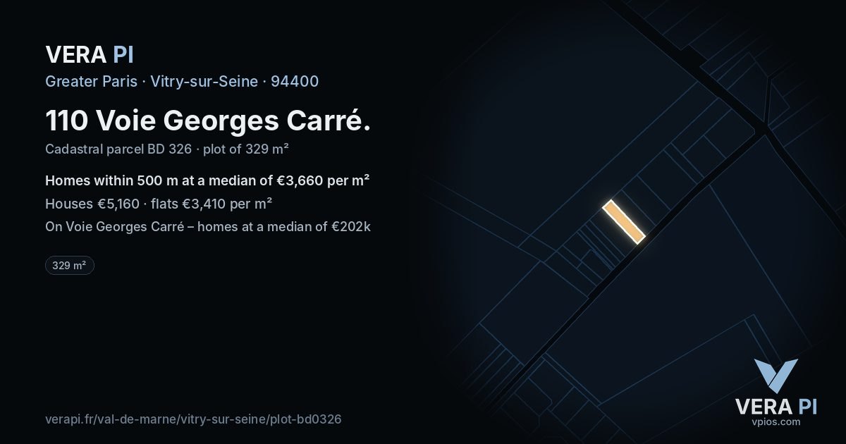 110 Voie Georges Carré, Vitry-sur-Seine at night – the plot lit, the parcels around coloured by the prices near them
