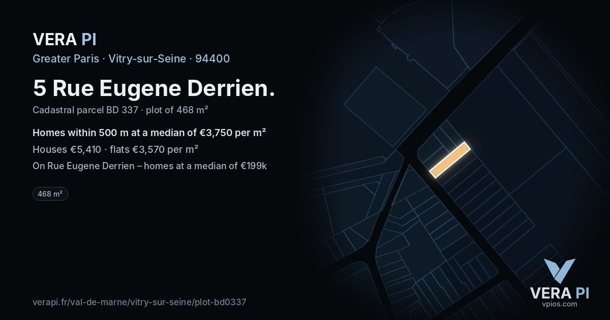 5 Rue Eugene Derrien, Vitry-sur-Seine at night – the plot lit, the parcels around coloured by the prices near them