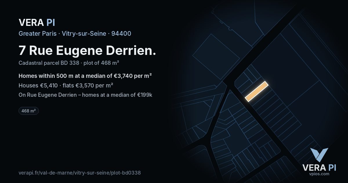 7 Rue Eugene Derrien, Vitry-sur-Seine at night – the plot lit, the parcels around coloured by the prices near them