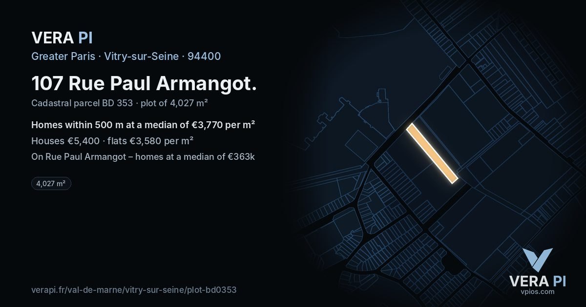 107 Rue Paul Armangot, Vitry-sur-Seine at night – the plot lit, the parcels around coloured by the prices near them