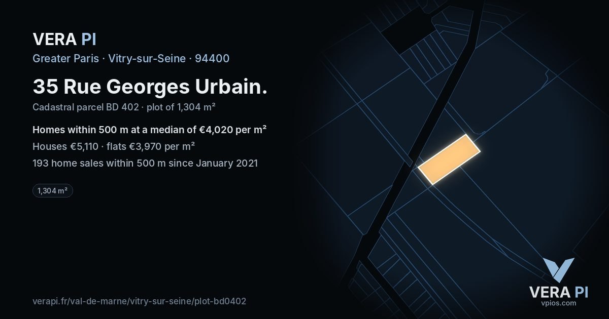35 Rue Georges Urbain, Vitry-sur-Seine at night – the plot lit, the parcels around coloured by the prices near them