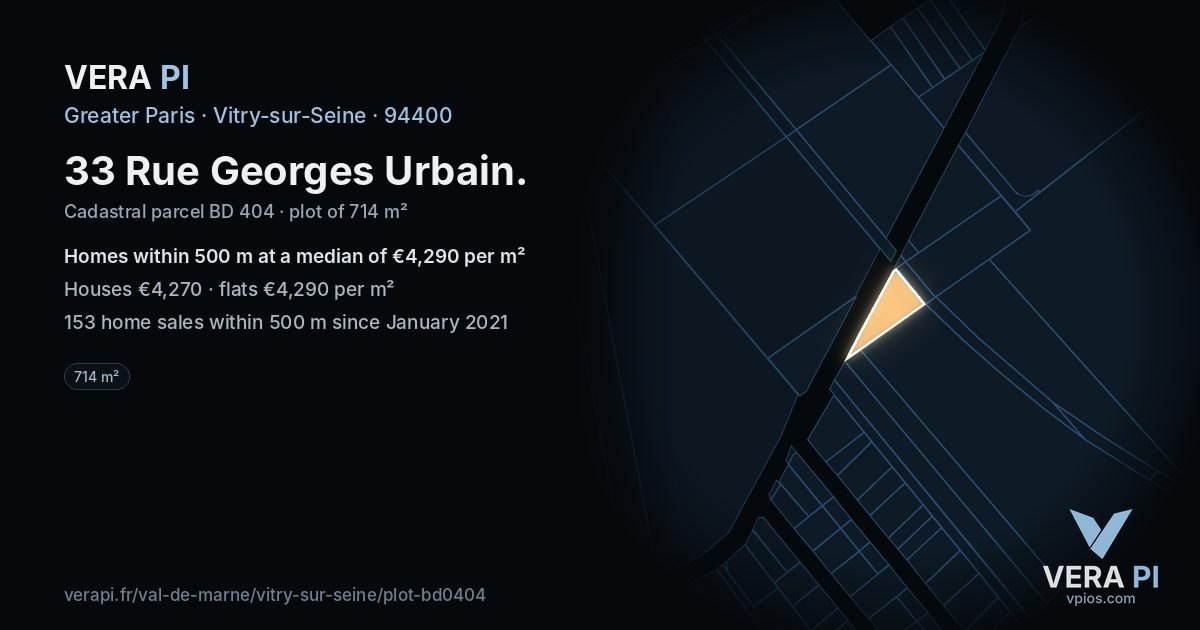 33 Rue Georges Urbain, Vitry-sur-Seine at night – the plot lit, the parcels around coloured by the prices near them