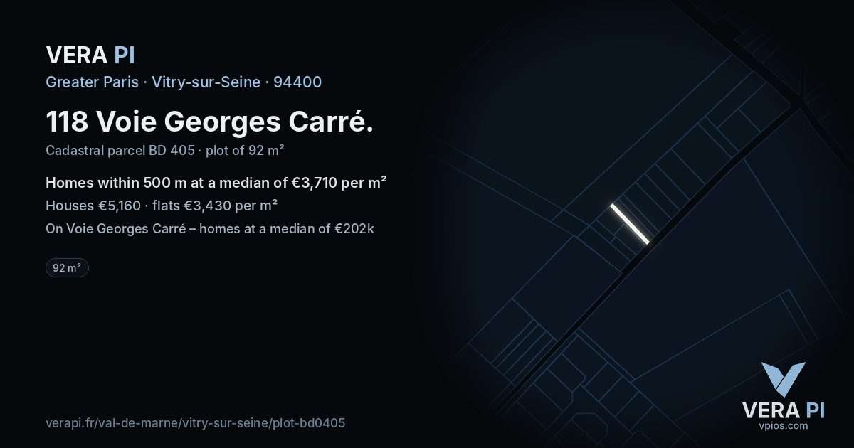 118 Voie Georges Carré, Vitry-sur-Seine at night – the plot lit, the parcels around coloured by the prices near them
