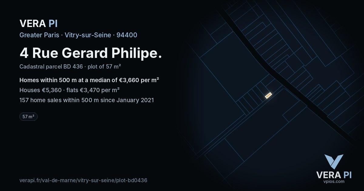 4 Rue Gerard Philipe, Vitry-sur-Seine at night – the plot lit, the parcels around coloured by the prices near them