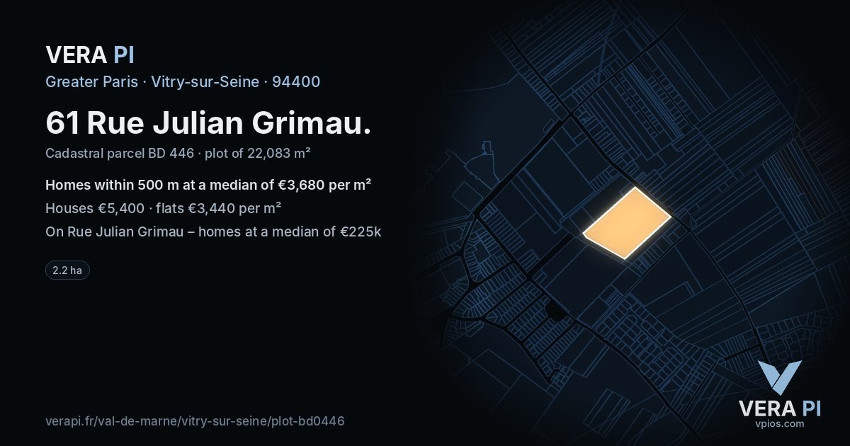 61 Rue Julian Grimau, Vitry-sur-Seine at night – the plot lit, the parcels around coloured by the prices near them