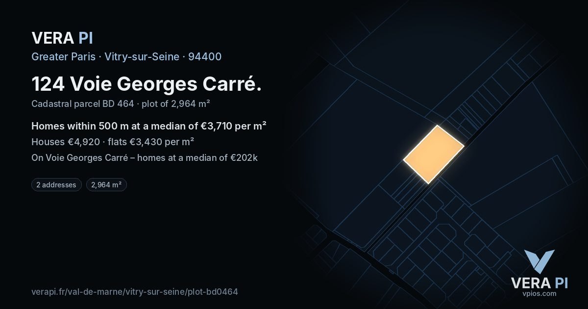 124 Voie Georges Carré, Vitry-sur-Seine at night – the plot lit, the parcels around coloured by the prices near them