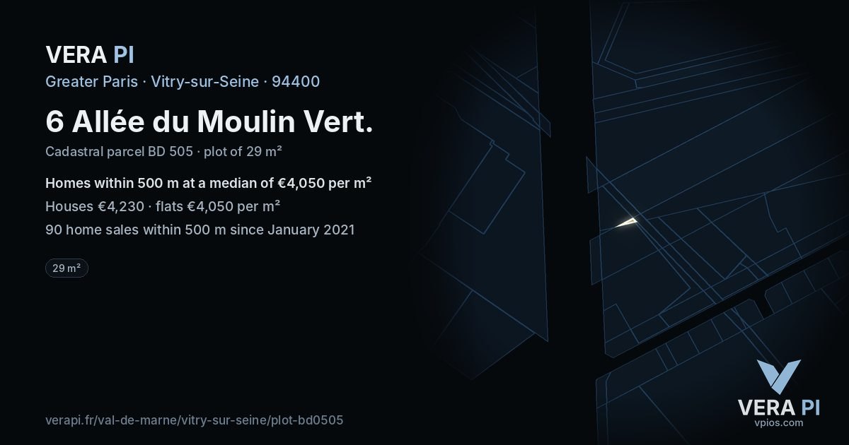 6 Allée du Moulin Vert, Vitry-sur-Seine at night – the plot lit, the parcels around coloured by the prices near them