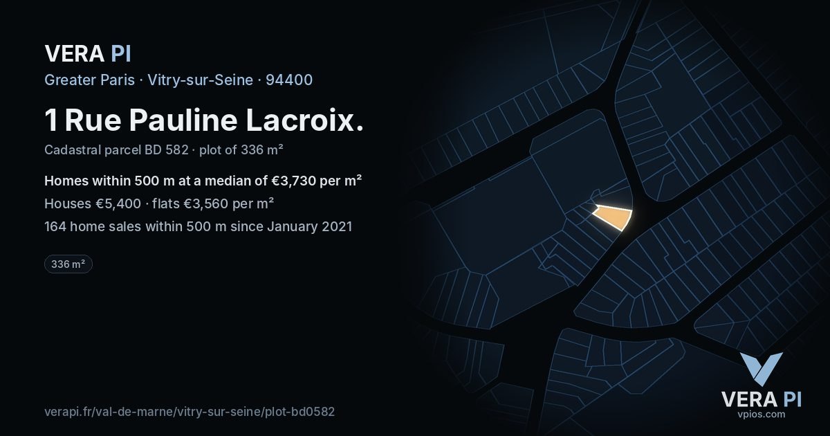 1 Rue Pauline Lacroix, Vitry-sur-Seine at night – the plot lit, the parcels around coloured by the prices near them