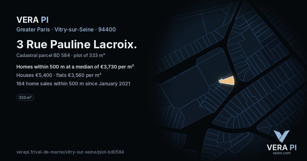3 Rue Pauline Lacroix, Vitry-sur-Seine at night – the plot lit, the parcels around coloured by the prices near them
