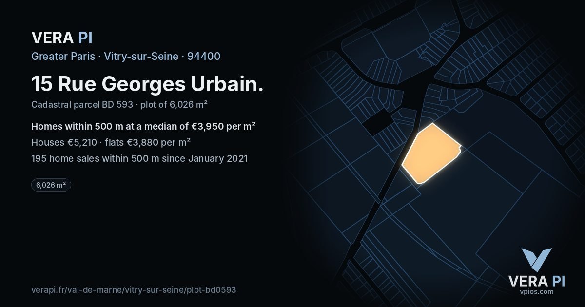 15 Rue Georges Urbain, Vitry-sur-Seine at night – the plot lit, the parcels around coloured by the prices near them