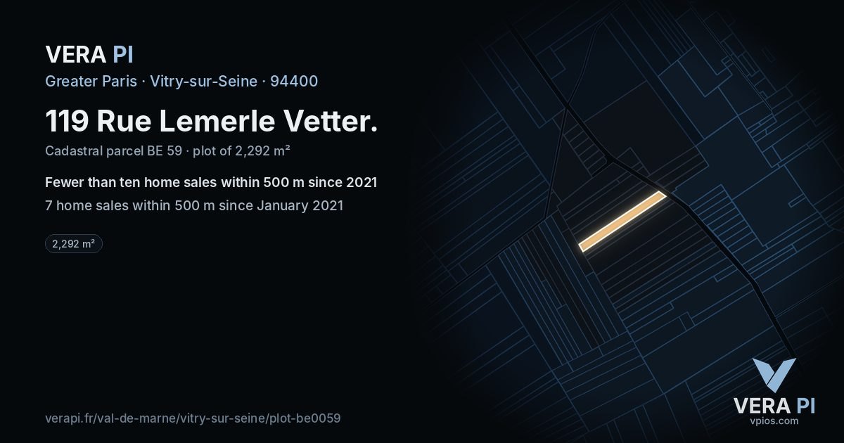 119 Rue Lemerle Vetter, Vitry-sur-Seine at night – the plot lit, the parcels around coloured by the prices near them