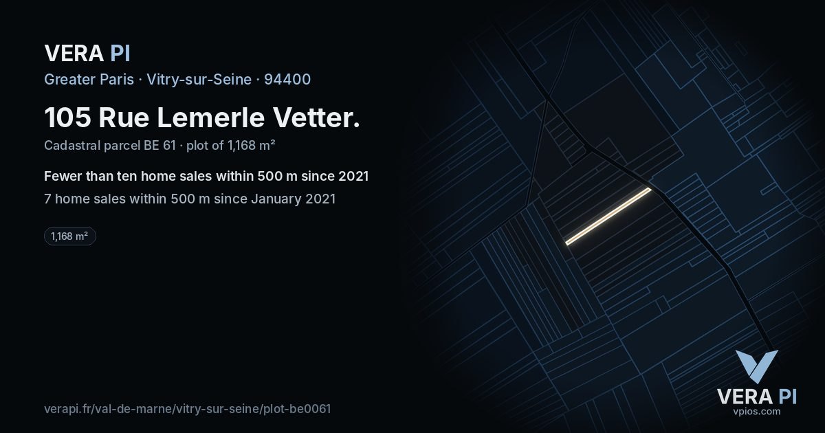 105 Rue Lemerle Vetter, Vitry-sur-Seine at night – the plot lit, the parcels around coloured by the prices near them