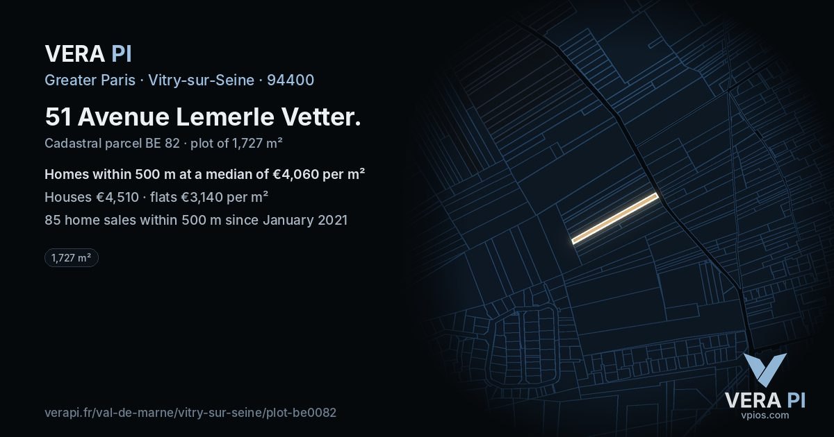 51 Avenue Lemerle Vetter, Vitry-sur-Seine at night – the plot lit, the parcels around coloured by the prices near them