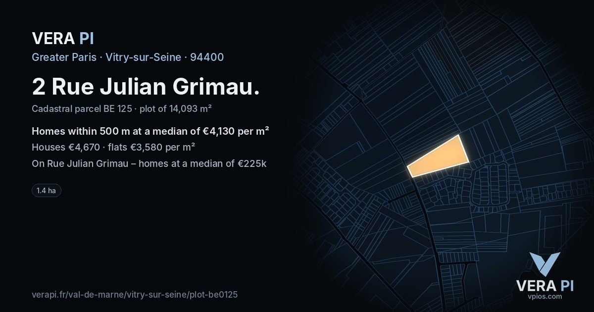 2 Rue Julian Grimau, Vitry-sur-Seine at night – the plot lit, the parcels around coloured by the prices near them