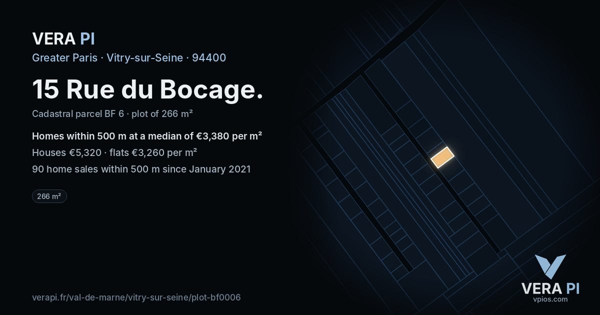 15 Rue du Bocage, Vitry-sur-Seine at night – the plot lit, the parcels around coloured by the prices near them