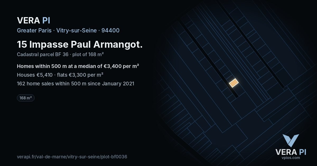 15 Impasse Paul Armangot, Vitry-sur-Seine at night – the plot lit, the parcels around coloured by the prices near them