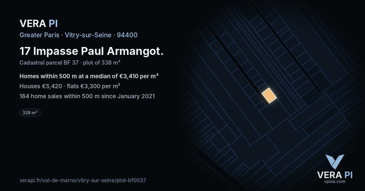 17 Impasse Paul Armangot, Vitry-sur-Seine at night – the plot lit, the parcels around coloured by the prices near them