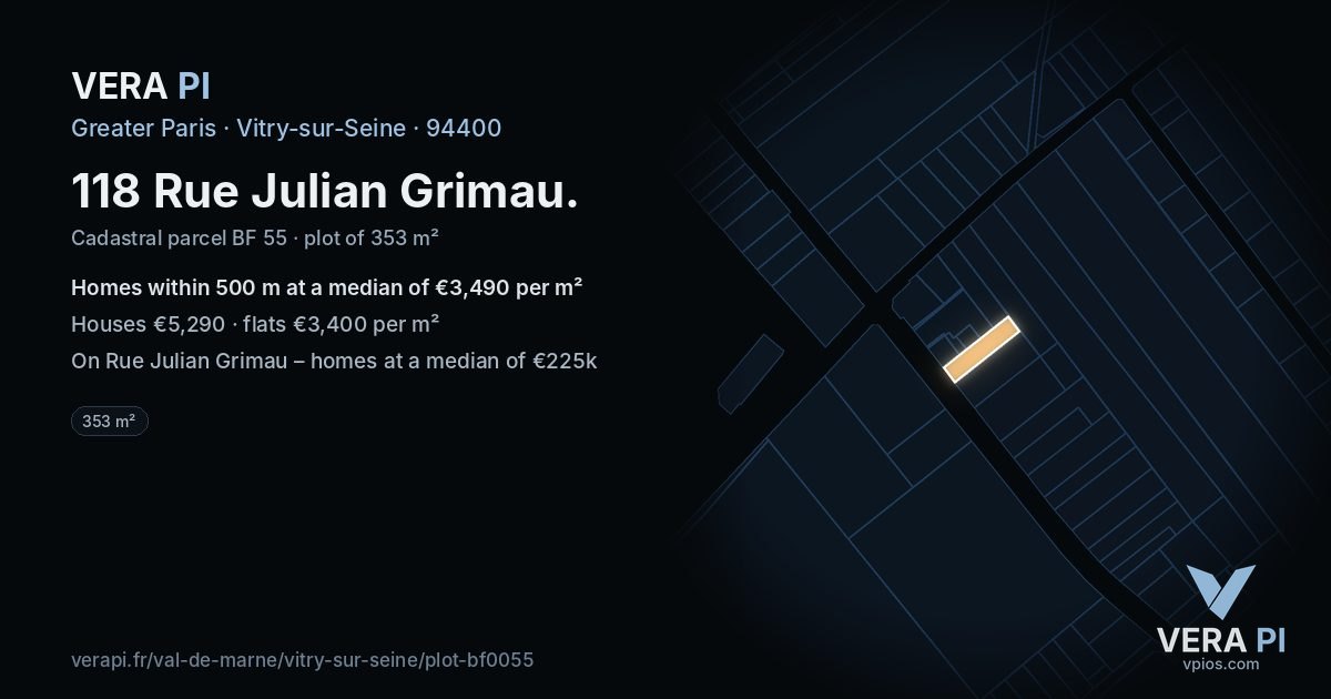 118 Rue Julian Grimau, Vitry-sur-Seine at night – the plot lit, the parcels around coloured by the prices near them
