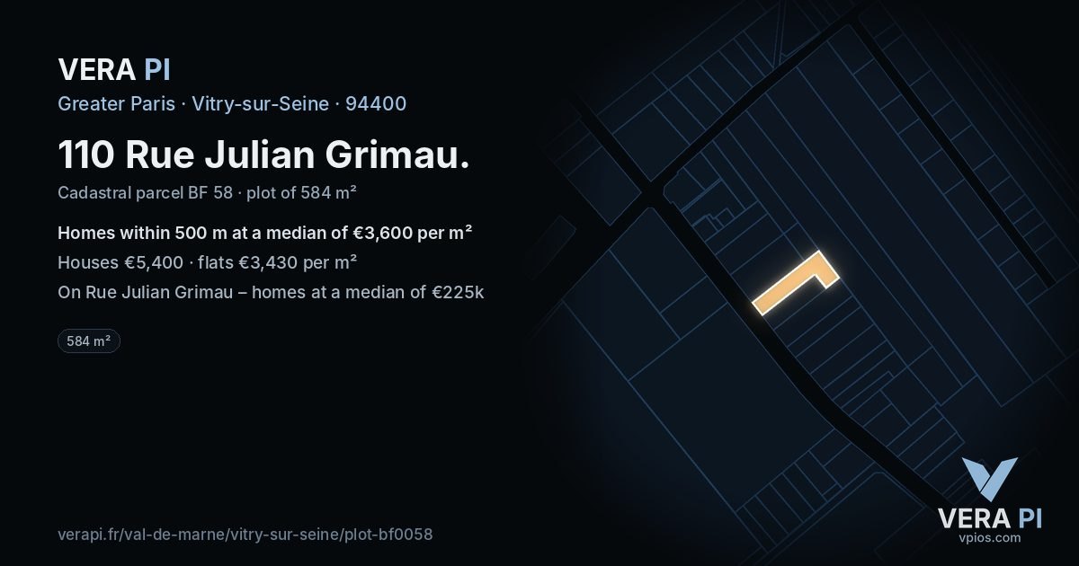 110 Rue Julian Grimau, Vitry-sur-Seine at night – the plot lit, the parcels around coloured by the prices near them